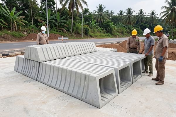Gambar U ditch beton precast terpasang di sisi jalan